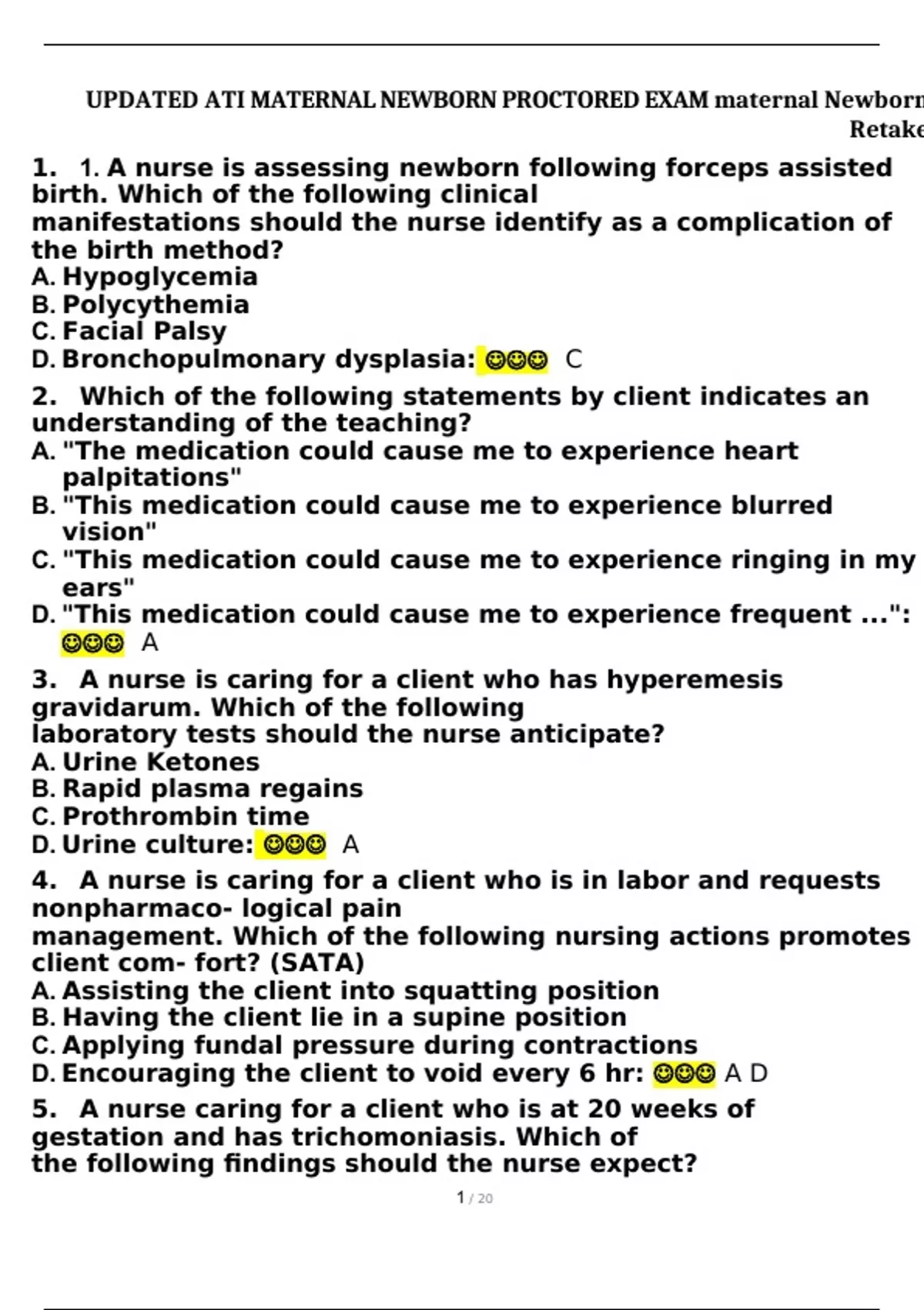 REVISED ATI MATERNAL NEWBORN PROCTORED EXAM RETAKE 23 WITH COMPLETE