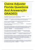 Claims Adjuster Florida Questions And Answers(A+ GRADED)