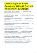 Claims Adjuster Exam Questions With All Correct Answers(A+ GRADED)