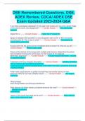 DSE Remembered Questions, DSE,  ADEX Review, CDCA/ ADEX DSE  Exam Updated 2023-2024 Q&A