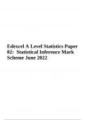 Edexcel A Level Statistics (9ST0) Paper 02: Statistical Inference Mark Scheme June 2022