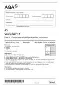 AQA AS GEOGRAPHY Paper 1 Physical geography and people and the environment - 2023 Question Paper