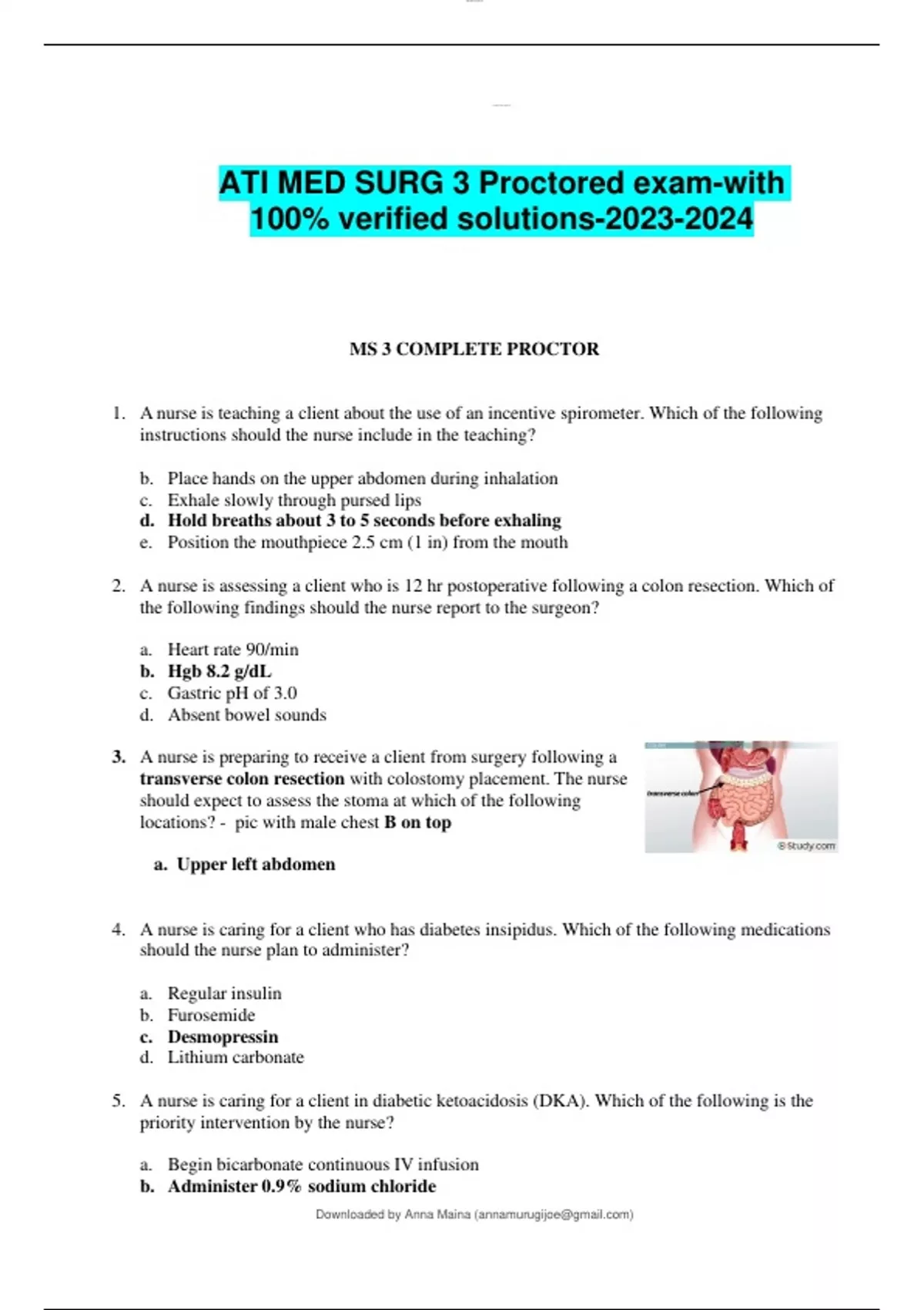 ATI MED SURG 3 Proctored examwith 100 verified solutions20232024