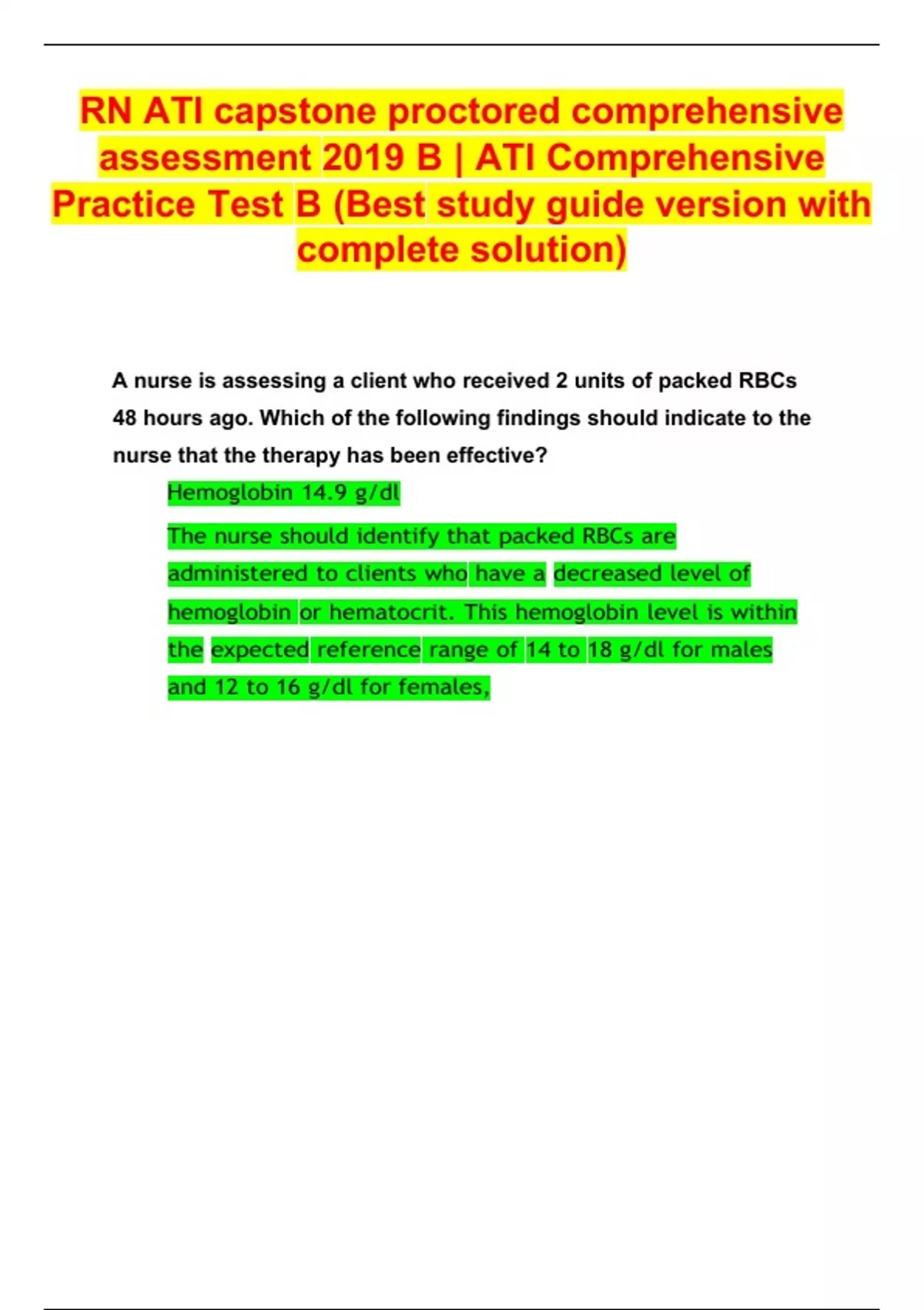 RN ATI Capstone Proctored Comprehensive Assessment 2019 B | ATI ...