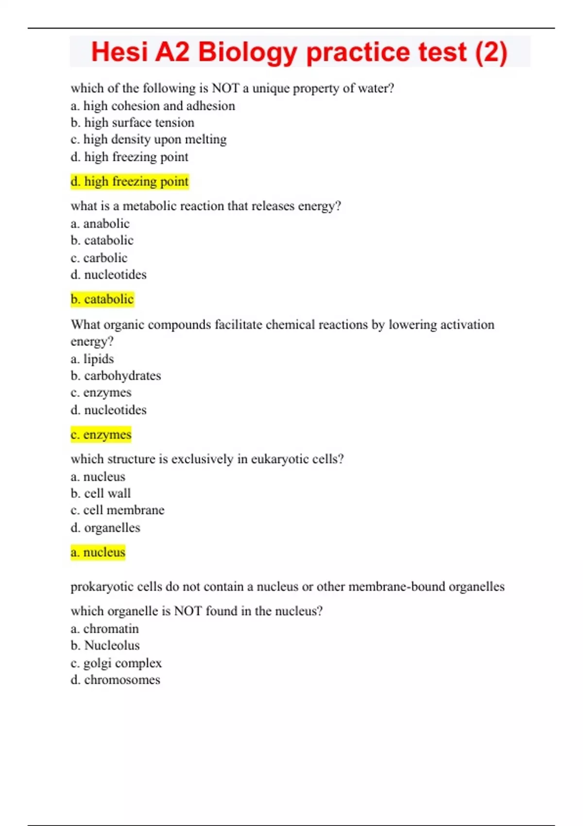 Hesi A2 Biology practice test Hesi A2 Biology practice test (2) Hesi