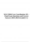 WGU D046 Care Coordination  – Final Exam Questions and Correct Answers 2023/2024 (Graded A+)