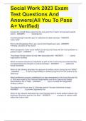 Social Work 2023 Exam Test Questions And Answers(All You To Pass A+ Verified)