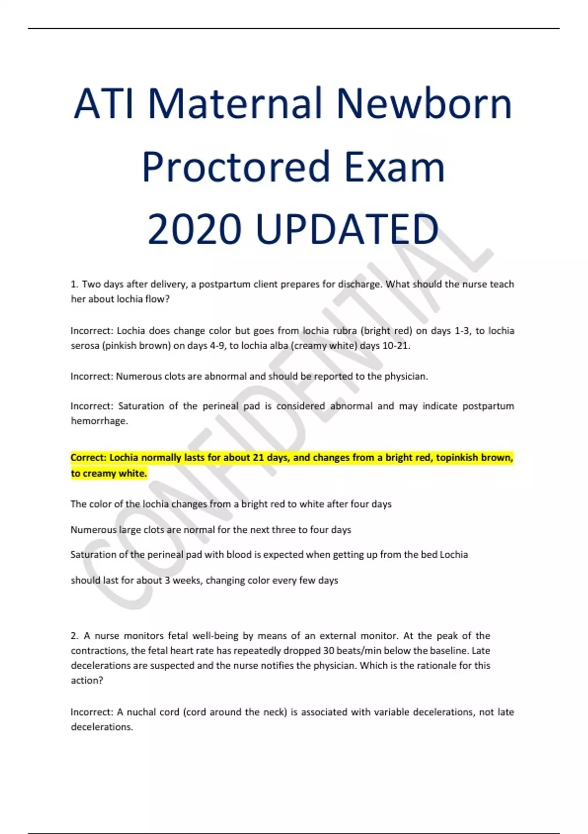 2023/2024 ATI MATERNAL NEWBORN PROCTORED EXAM latest updated exam questions with correct answers