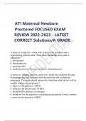 ATI Maternal Newborn Proctored FOCUSED EXAM REVIEW 2022-2023 - LATEST  CORRECT Solutions/A GRADE