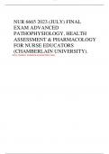 NUR 6665 2023 (JULY) FINAL EXAM ADVANCED PATHOPHYSIOLOGY, HEALTH ASSESSMENT & PHARMACOLOGY FOR NURSE EDUCATORS (CHAMBERLAIN UNIVERSITY). WITH CORRECT ANSWERS GUARANTEED PASS.	