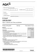 AQA A Level Socialogy Paper 1 Education with Theory and Methods - Question Paper 2023