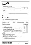 AQA AS Sociology Paper 1 Education with Methods in Context - Question Paper 2023