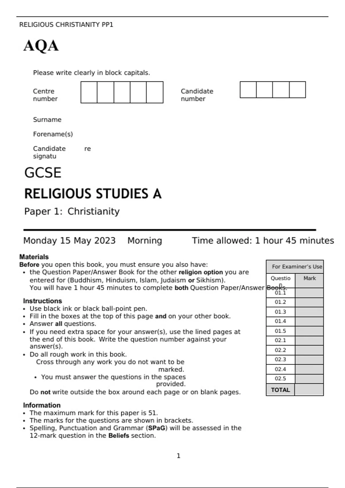 christian religious education paper one