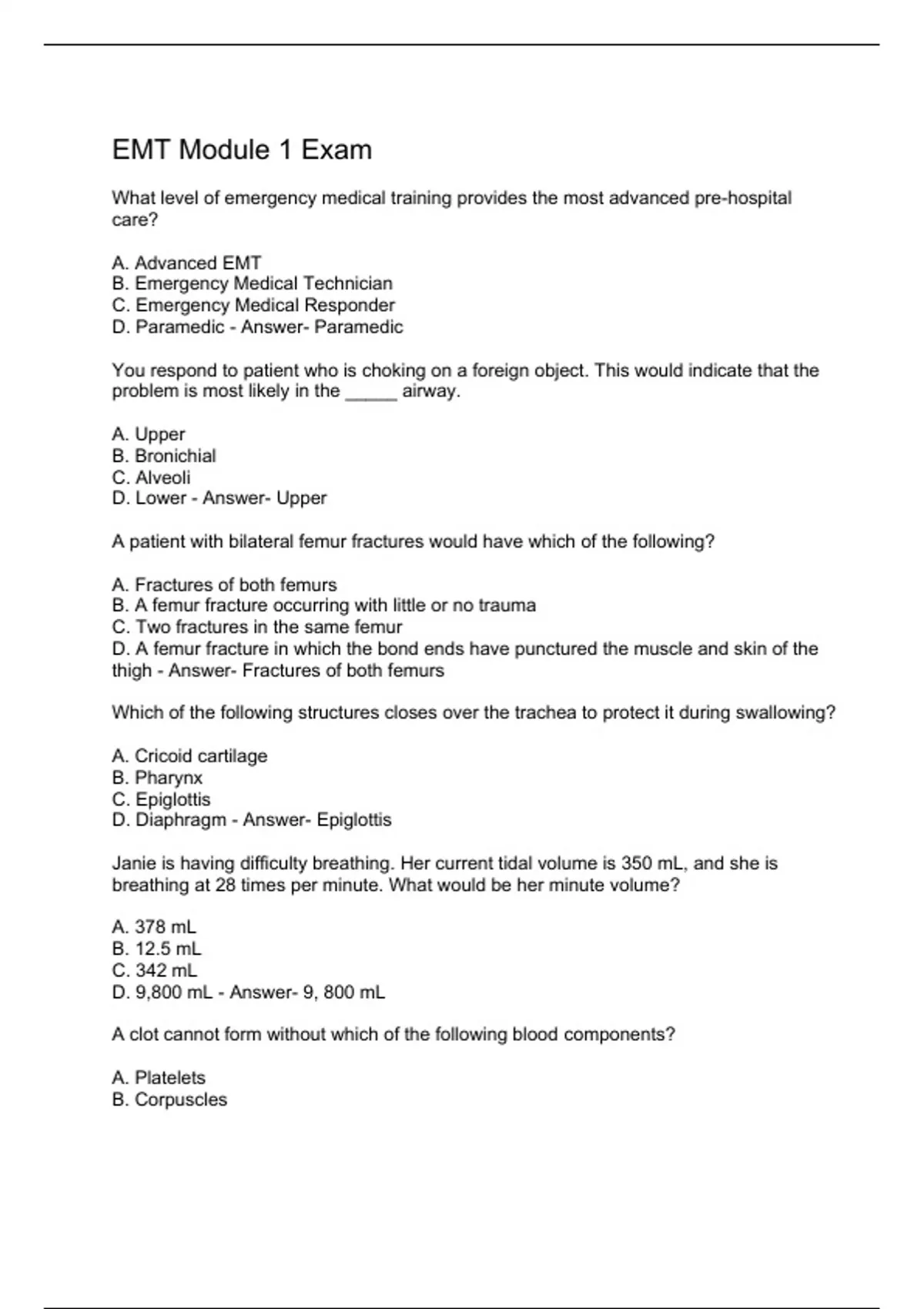 EMT: Module 1 Exam Q&A 2023 - EMT - Stuvia US