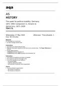 aqa AS HISTORY The quest for political stability: Germany, 1871–1991 Component 1L Empire to democracy, 1871–1929 (7041/1L) May 2023 Question Paper.