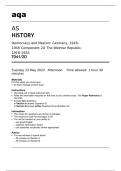 aqa AS HISTORY (7041/2O)Democracy and Nazism: Germany, 1918–1945 Component 2O The Weimar Republic, 1918–1933: May 2023 Question Paper