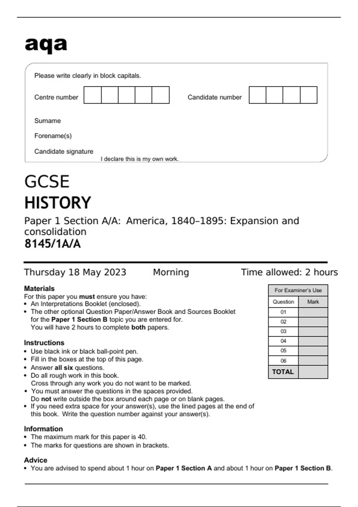 aqa GCSE HISTORY Paper 1 Section A/A: America, 1840–1895: Expansion and ...