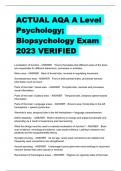 ACTUAL AQA A Level  Psychology;  Biopsychology Exam  2023 VERIFIED