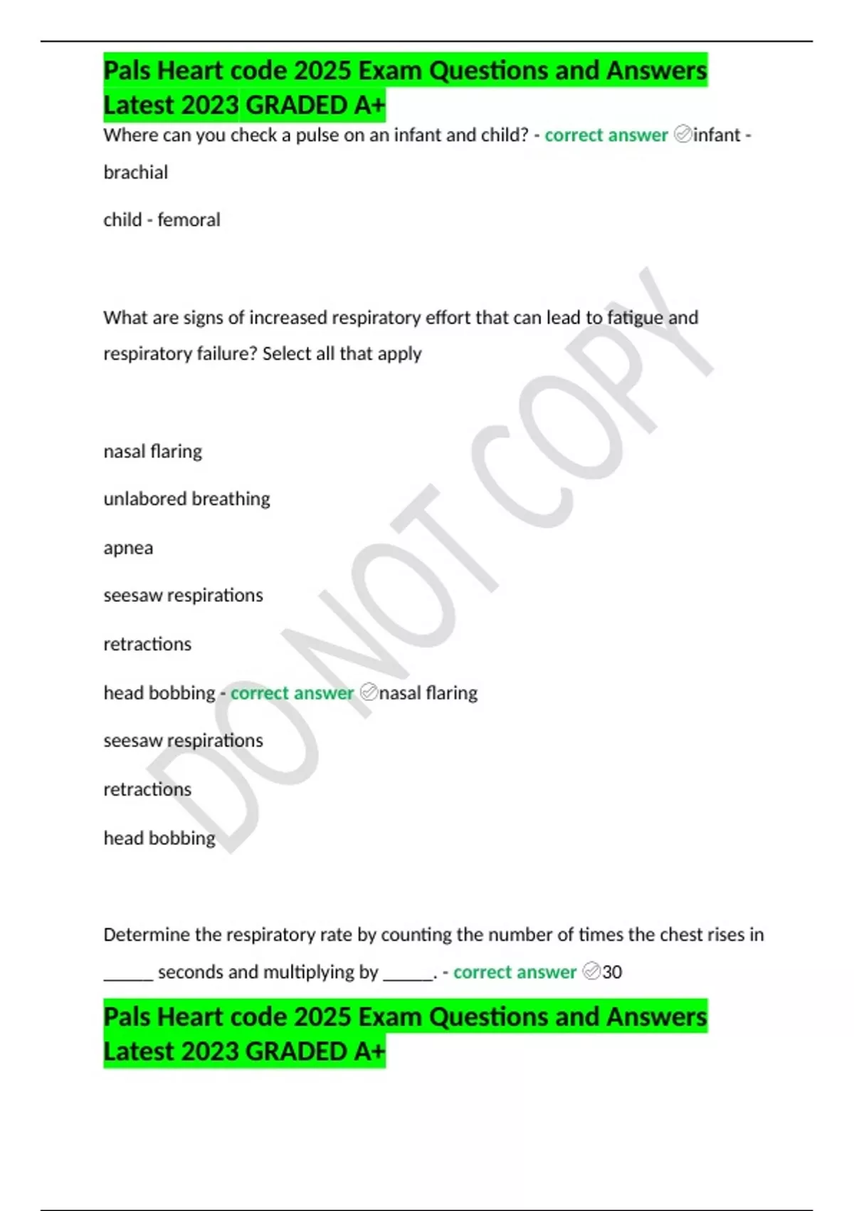 Pals Heart code 2025 Exam Questions and Answers Latest 2023 GRADED A+