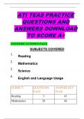 ATI TEAS PRACTICE QUESTIONS AND ANSWERS DOWNLOAD TO SCORE A+