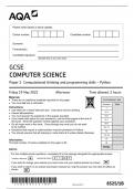 AQA GCSE MAY 2023 COMPUTER SCIENCE  8525 PAPER 1 ACTUAL PAPER COMPUTATIONAL THINKING AND PROGRAMMING SKILLS PYTHON