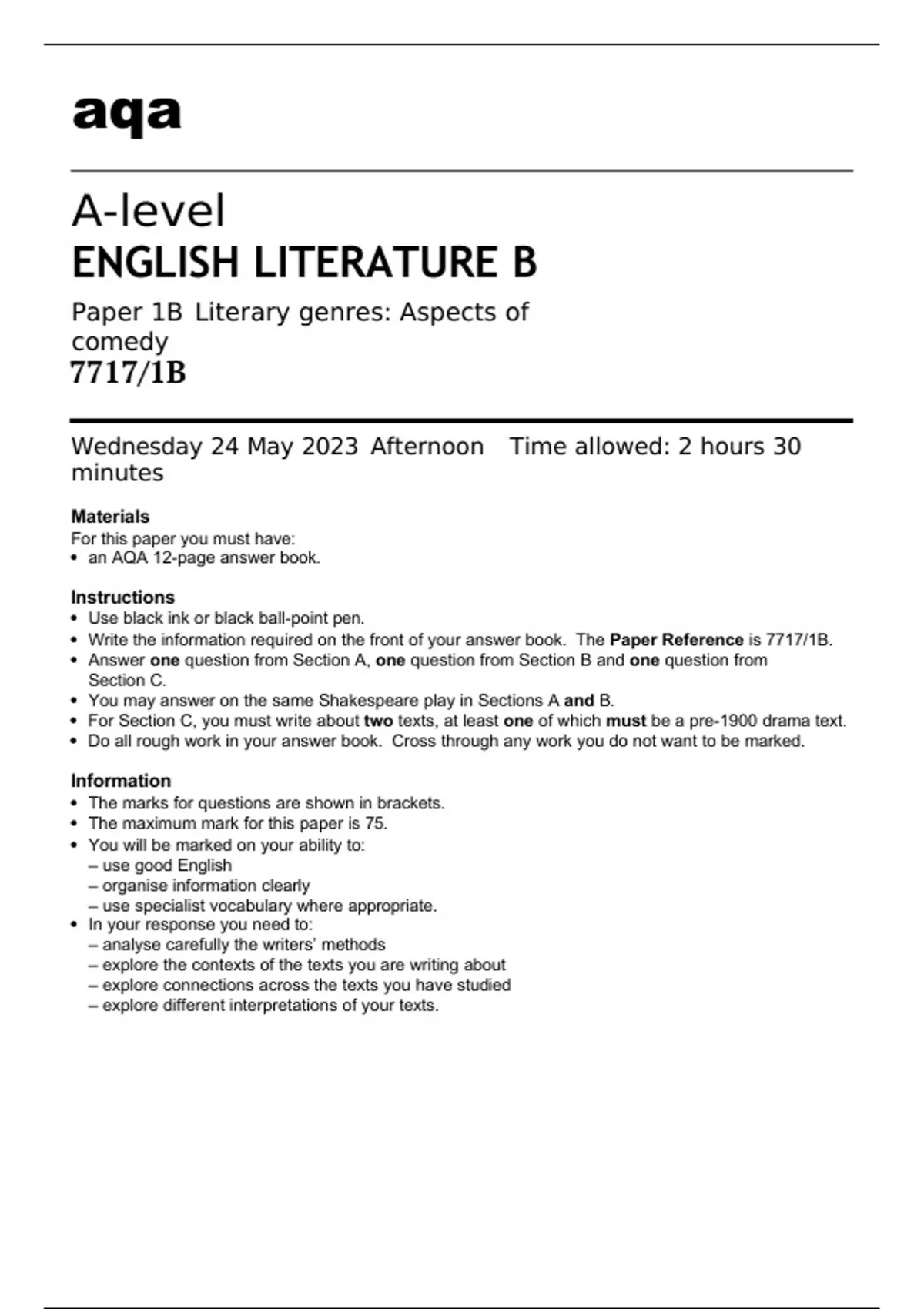 aqa-a-level-english-literature-b-paper-1b-literary-genres-aspects-of