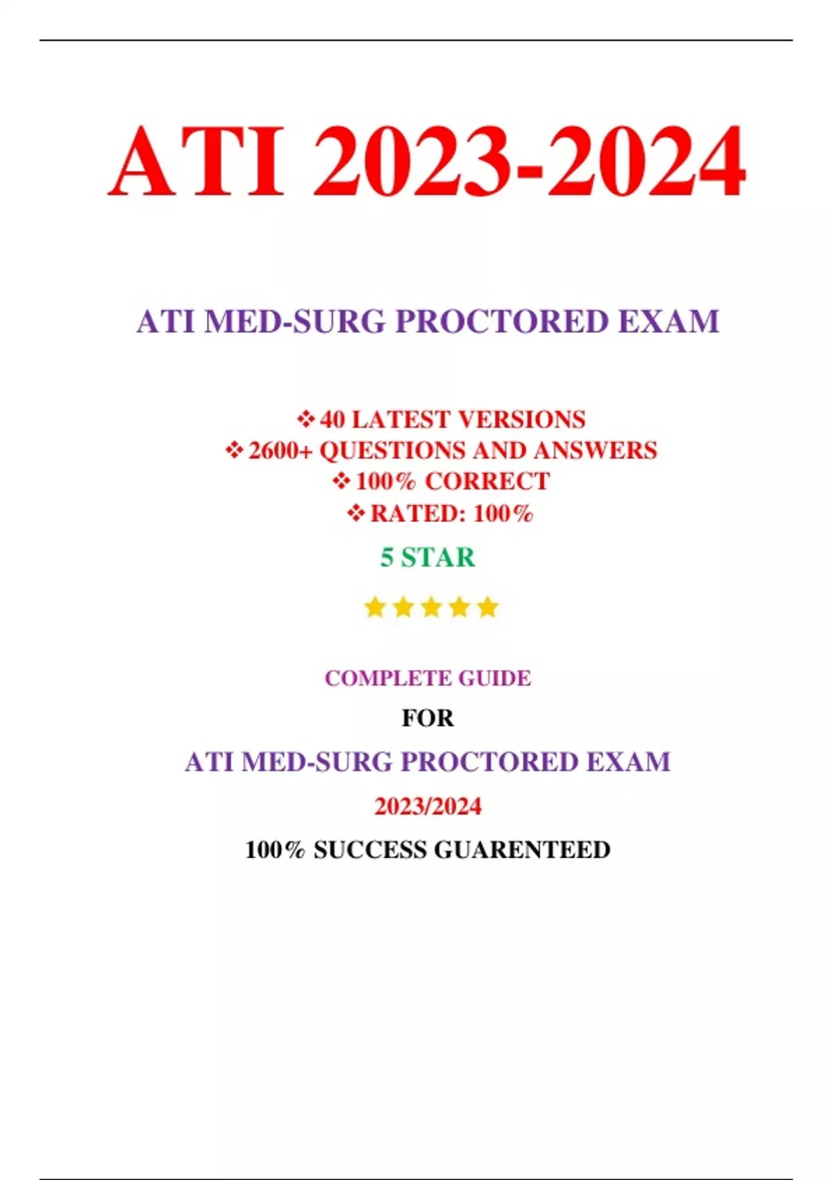 ATI Medical Surgical Proctored Exam Test Bank (40 Versions, 2023, NGN ...