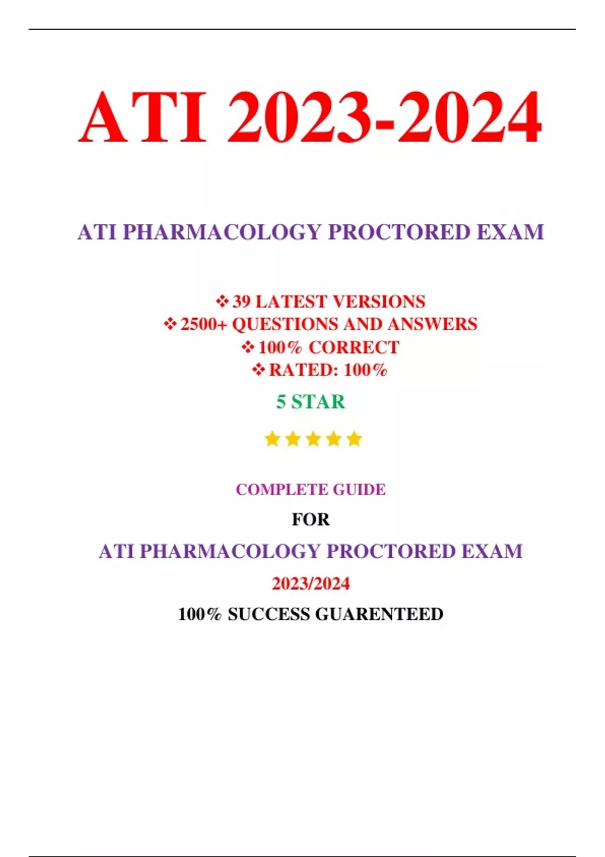 ATI Pharmacology Proctored Exam Test Bank (39 Versions, 2023, NGN ...