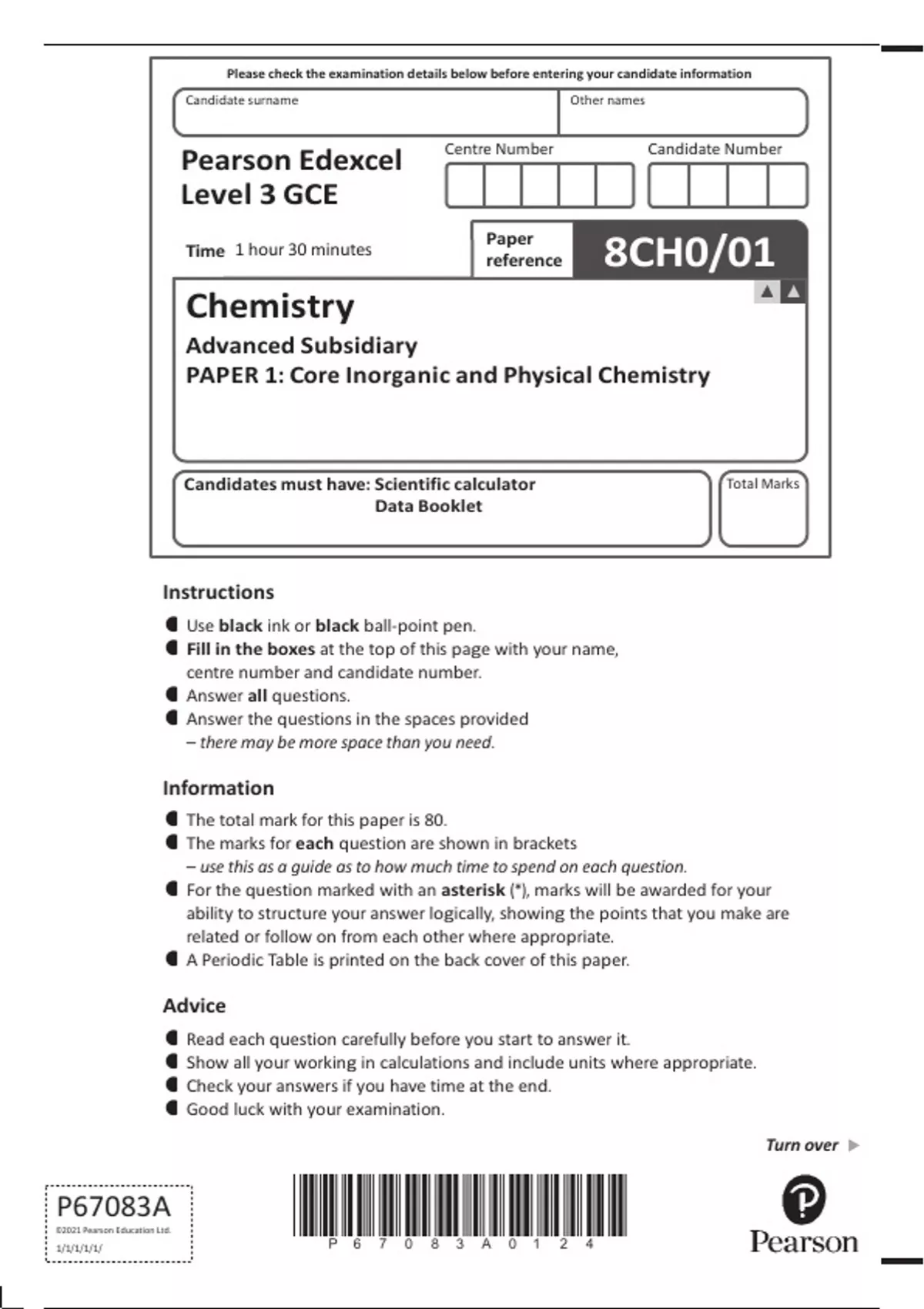 Edexcel As Level Core Inorganic and Physical Chemistry paper 1 2021 ...