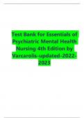 Test Bank for Essentials of Psychiatric Mental Health Nursing 4th Edition by Varcarolis-updated-2022- 2023