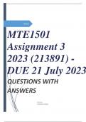 MTE1501 Assignment 3 2023 (213891) - DUE 21 July 2023