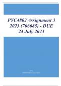 PYC4802 Assignment 3 2023 (706685) - DUE 24 July 2023