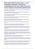 NCE and CPCE Practice Test 1 - one hour(Fifty questions. Should be completed in one hour. Does not cover every category of questions)Answered.