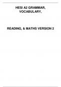 HESI A2 Grammar, Vocab, Reading, & Math Version 2 (with ANSWERS)REVISED STUDY GUIDE.