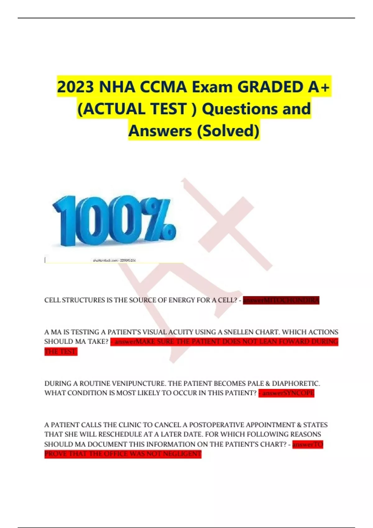 2023 NHA CCMA Exam GRADED A+ (ACTUAL TEST ) Questions and Answers