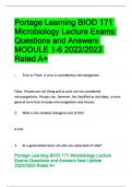 Portage Learning BIOD 171  Microbiology Lecture Exams  Questions and Answers  MODULE 1-6 2022/2023  Rated A+