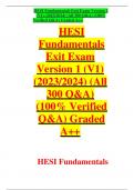 HESI  Fundamentals Exit Exam Version 1 (V1) (2023/2024) (All 300 Q&A)  (100% Verified Q&A) Graded  A++