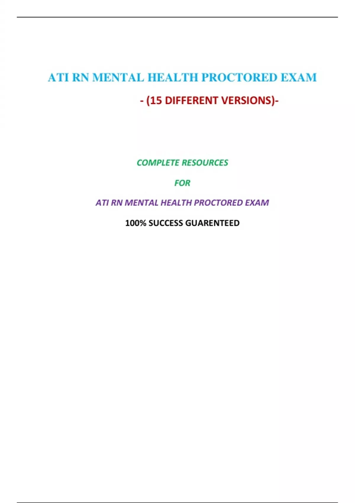 ATI RN Mental Health Proctored Exam (15 Versions) (NGN, Latest-2023 ...