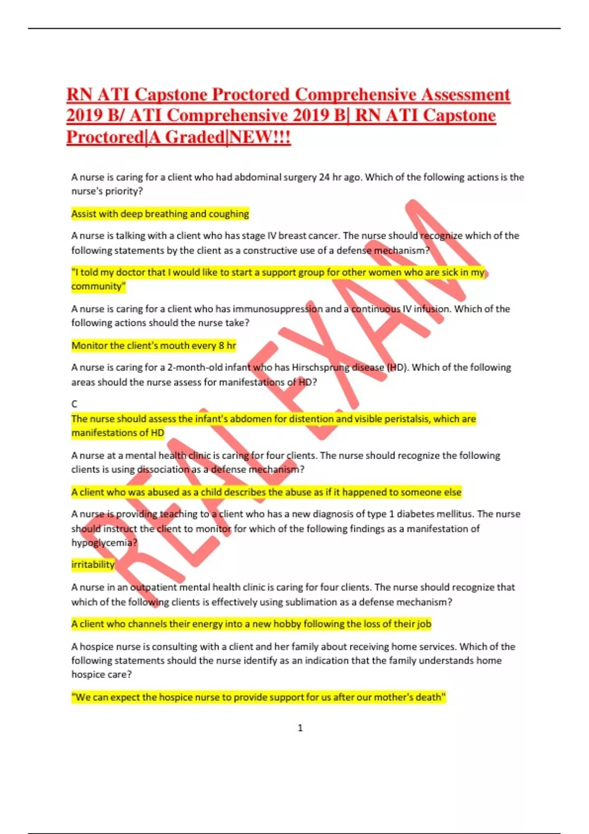 RN ATI Capstone Proctored Comprehensive Assessment 2019 B/ ATI ...