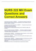 NURS 222 MH Exam Questions and Correct Answers