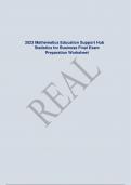 2023 Mathematics Education Support Hub Statistics for Business Final Exam  Preparation Worksheet
