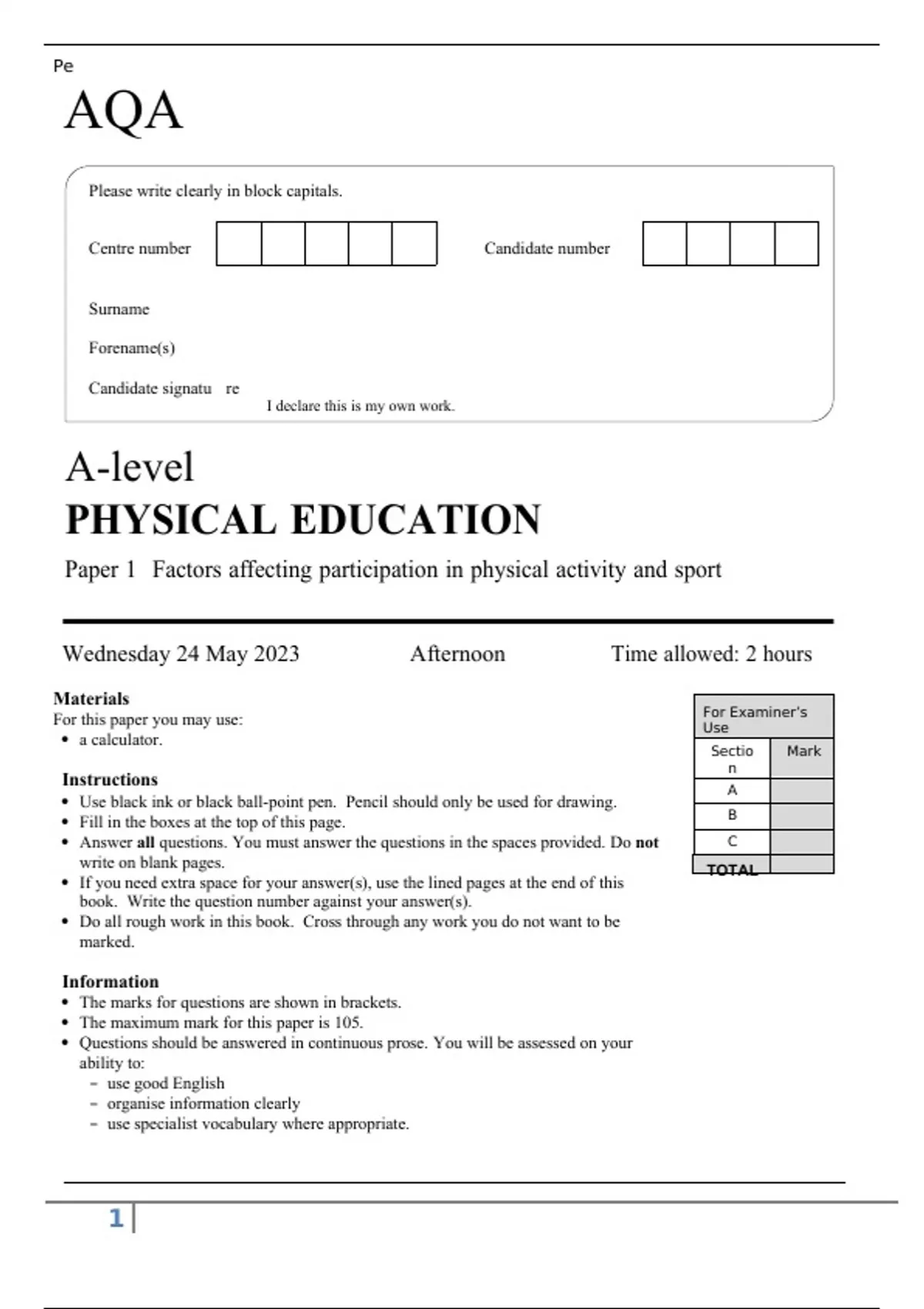 aqa-a-level-physical-education-paper-1-factors-affecting-participation