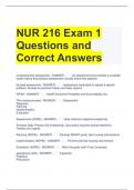 NUR 216 Exam 1 Questions and Correct Answers 