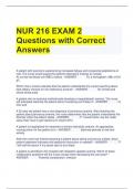 NUR 216 EXAM 2 Questions with Correct Answers 