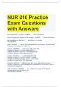 NUR 216 Practice Exam Questions with Answers 