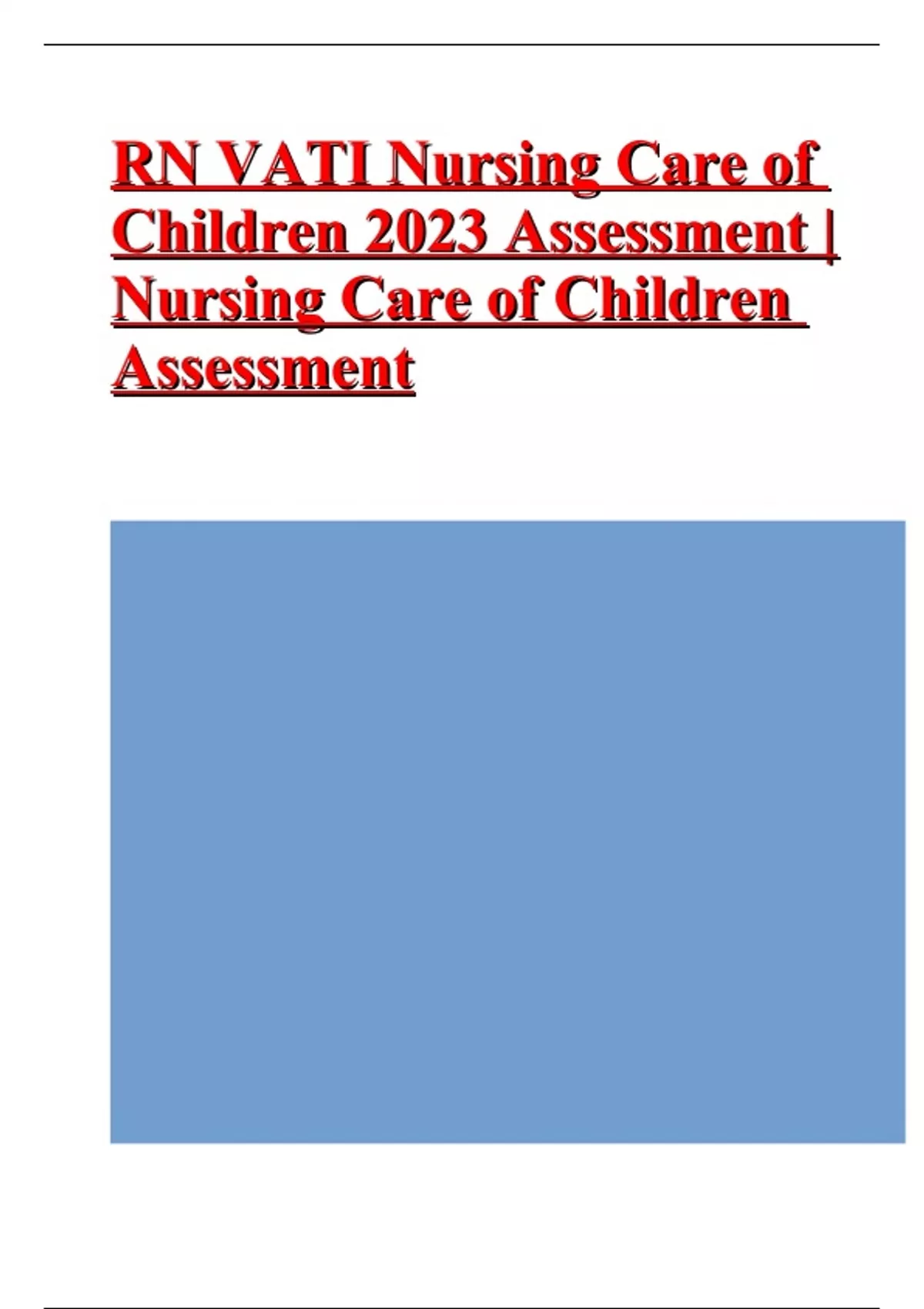 RN VATI Nursing Care of Children 2023 Assessment Nursing Care of