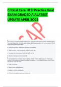 Critical Care HESI Practice final EXAM GRADED A ALATEST UPDATE APRIL 2O23