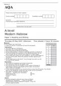 AQA A level Modern Hebrew Paper 1 MAY 2023 QUESTION PAPER: Reading and Writing