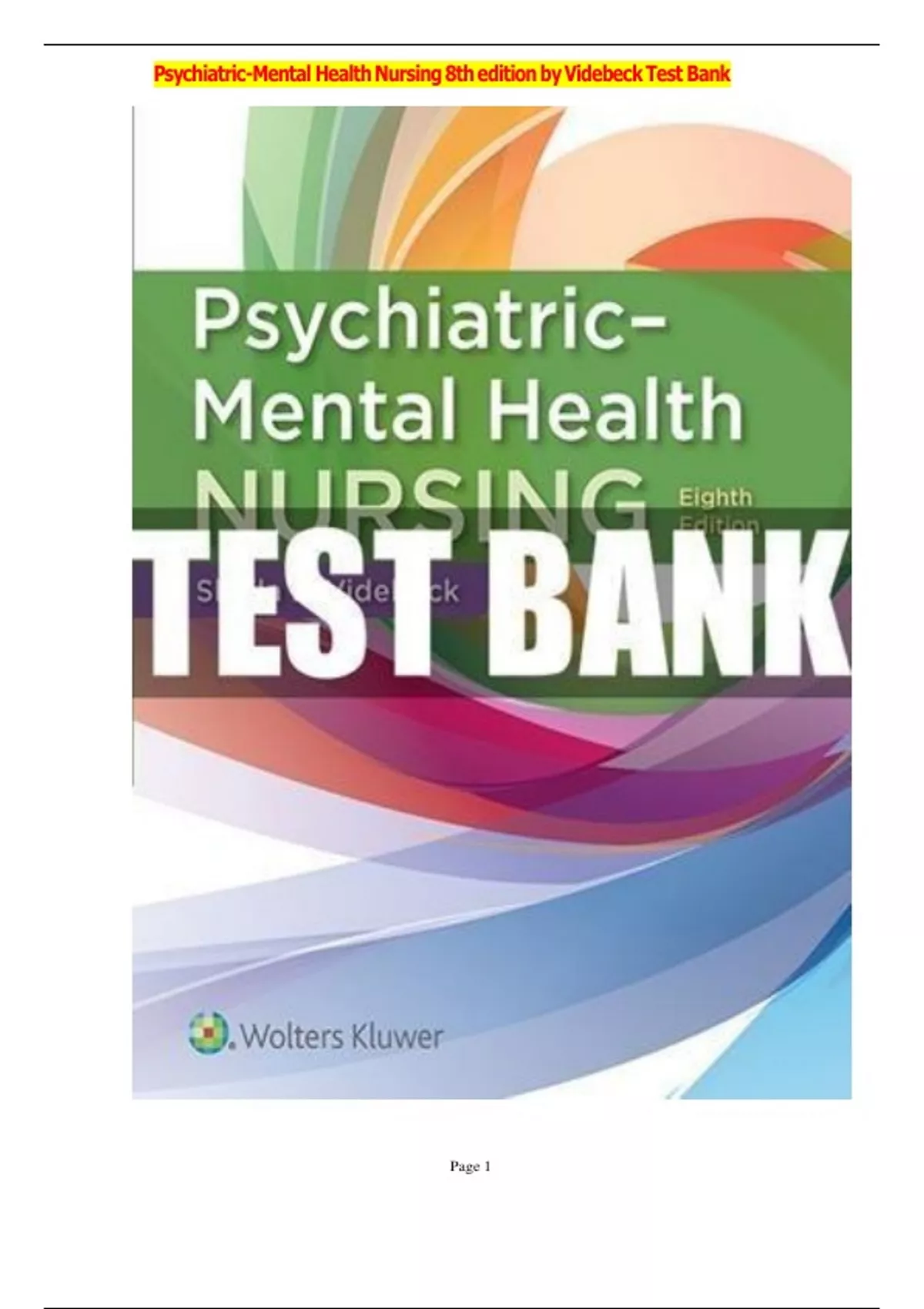 Test Bank Complete For Psychiatric Mental Health Nursing 8th Edition 