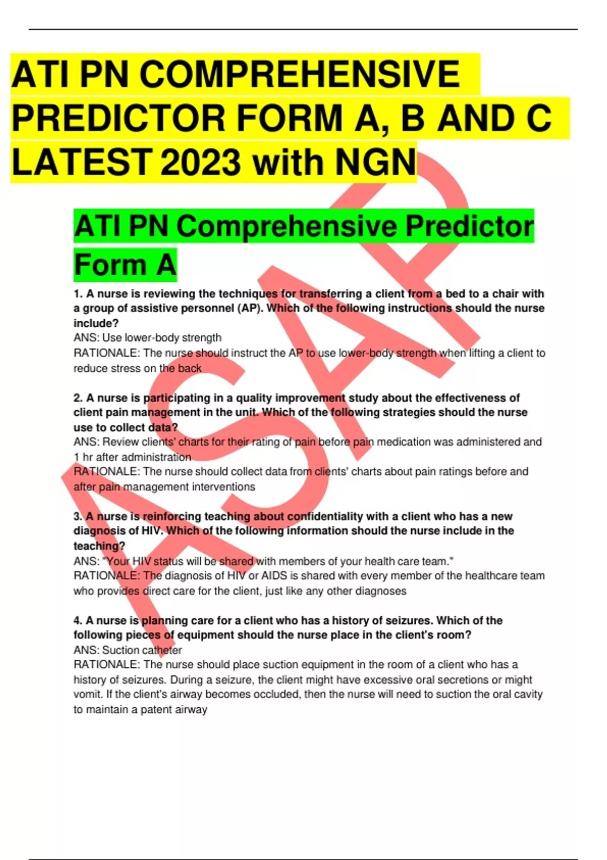 ATI PN COMPREHENSIVE PREDICTOR FORM A, B AND C LATEST 2023 With NGN ...